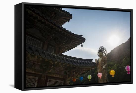 Backlit Golden Maitreya Statue, Beopjusa Temple Complex, South Korea, Asia-Michael-Framed Stretched Canvas