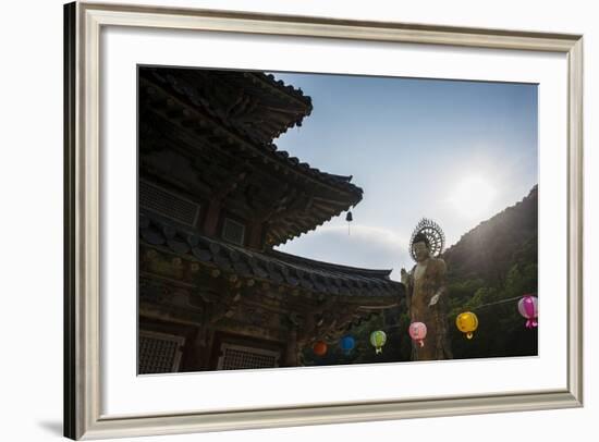 Backlit Golden Maitreya Statue, Beopjusa Temple Complex, South Korea, Asia-Michael-Framed Photographic Print