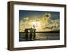 Backlit local boys jumping into the water of the lagoon of Wallis from a platform, Wallis and Futun-Michael Runkel-Framed Photographic Print