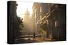 Backlit Street at Dawn with People in Semi-Silhouette-Lee Frost-Stretched Canvas