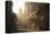 Backlit Street at Dawn with People in Semi-Silhouette-Lee Frost-Stretched Canvas