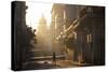 Backlit Street at Dawn with People in Semi-Silhouette-Lee Frost-Stretched Canvas