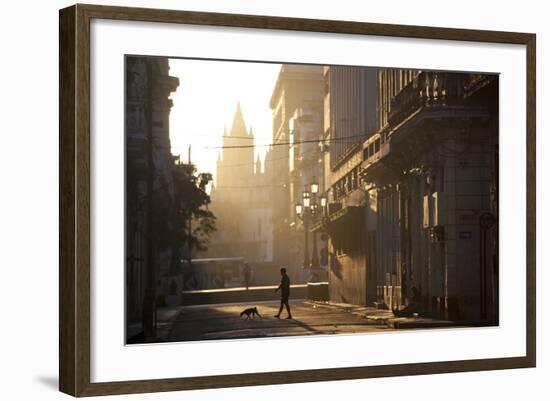 Backlit Street at Dawn with People in Semi-Silhouette-Lee Frost-Framed Photographic Print