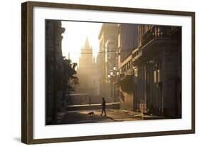 Backlit Street at Dawn with People in Semi-Silhouette-Lee Frost-Framed Photographic Print