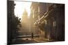 Backlit Street at Dawn with People in Semi-Silhouette-Lee Frost-Mounted Photographic Print