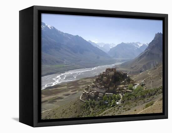 Backlit View of Kee Gompa Monastery Complex from Above, Spiti, Himachal Pradesh, India-Simanor Eitan-Framed Stretched Canvas