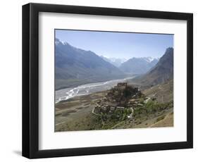 Backlit View of Kee Gompa Monastery Complex from Above, Spiti, Himachal Pradesh, India-Simanor Eitan-Framed Photographic Print