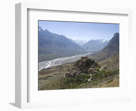 Backlit View of Kee Gompa Monastery Complex from Above, Spiti, Himachal Pradesh, India-Simanor Eitan-Framed Photographic Print