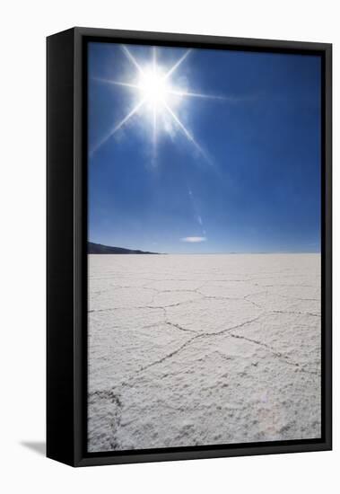 Backlit with Sun Star Shot of Hexagonal Shaped Salt Flats, Salar De Uyuni, Bolivia, South America-Kim Walker-Framed Stretched Canvas