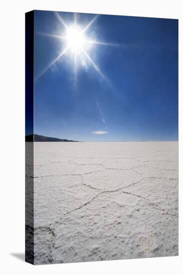 Backlit with Sun Star Shot of Hexagonal Shaped Salt Flats, Salar De Uyuni, Bolivia, South America-Kim Walker-Stretched Canvas