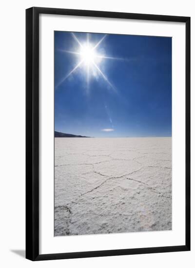 Backlit with Sun Star Shot of Hexagonal Shaped Salt Flats, Salar De Uyuni, Bolivia, South America-Kim Walker-Framed Photographic Print