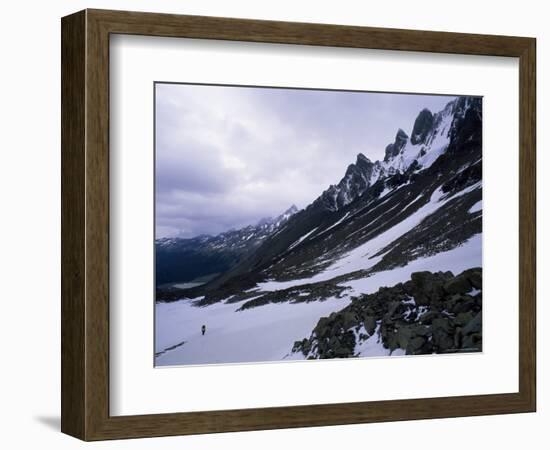 Backpacker Climbing Pass to Get to Glacier Grey, in the Torres Circuit, Chile, South America-Aaron McCoy-Framed Photographic Print