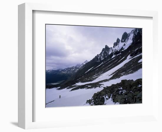 Backpacker Climbing Pass to Get to Glacier Grey, in the Torres Circuit, Chile, South America-Aaron McCoy-Framed Photographic Print