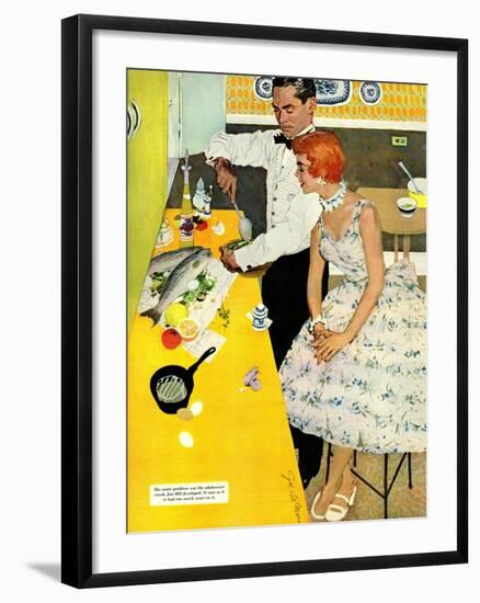 Backstairs Bachelor  - Saturday Evening Post "Leading Ladies", July 17, 1954 pg.27-Joe de Mers-Framed Giclee Print