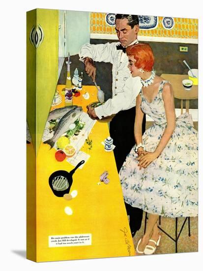 Backstairs Bachelor  - Saturday Evening Post "Leading Ladies", July 17, 1954 pg.27-Joe de Mers-Stretched Canvas