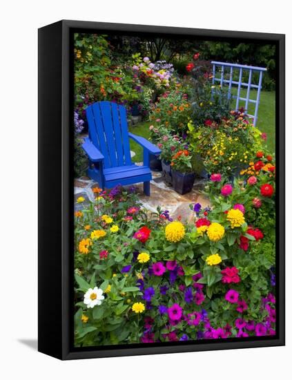 Backyard Flower Garden With Chair-Darrell Gulin-Framed Stretched Canvas