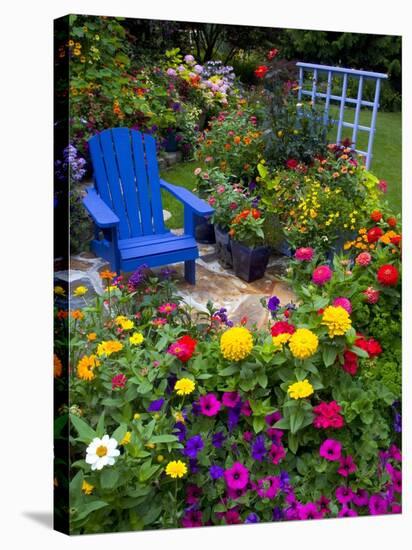 Backyard Flower Garden With Chair-Darrell Gulin-Stretched Canvas