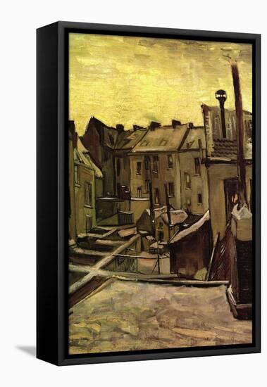 Backyards of Old Houses In Antwerp In The Snow-Vincent van Gogh-Framed Stretched Canvas