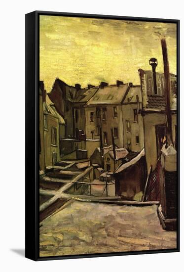 Backyards of Old Houses In Antwerp In The Snow-Vincent van Gogh-Framed Stretched Canvas