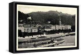 Bad Schandau, Elbe, Dampfschiff Schandau, Ort-null-Framed Stretched Canvas