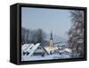 Bad Tolz Spa Town Covered By Snow at Sunrise, Bavaria, Germany-Richard Nebesky-Framed Stretched Canvas