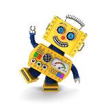 Red, Little Vintage Toy Robot with Smartphone, Smiling over White Background.-badboo-Art Print