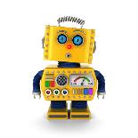 Red, Little Vintage Toy Robot with Smartphone, Smiling over White Background.-badboo-Art Print