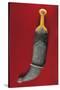 Baddihy-Style Man's Dagger, Janbiya, with Pressed Amber Hilt and Silver Sheath Inset with Coral-null-Stretched Canvas