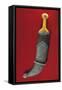 Baddihy-Style Man's Dagger, Janbiya, with Pressed Amber Hilt and Silver Sheath Inset with Coral-null-Framed Stretched Canvas