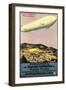 Baden-Baden, Germany - Luftschiff Zeppelin Airship over Town Poster-Lantern Press-Framed Art Print