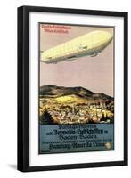 Baden-Baden, Germany - Luftschiff Zeppelin Airship over Town Poster-Lantern Press-Framed Art Print