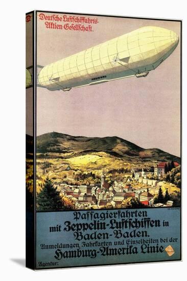 Baden-Baden, Germany - Luftschiff Zeppelin Airship over Town Poster-Lantern Press-Stretched Canvas