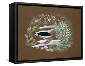 Badger in the Snow with Some Holly-Mike Alexander-Framed Stretched Canvas