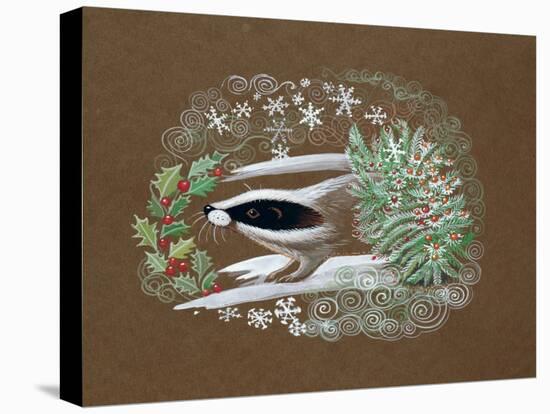 Badger in the Snow with Some Holly-Mike Alexander-Stretched Canvas