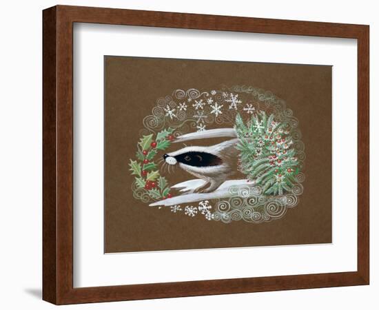 Badger in the Snow with Some Holly-Mike Alexander-Framed Giclee Print