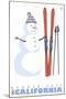 Badger Pass, California, Snowman with Skis-Lantern Press-Mounted Art Print