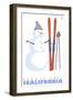 Badger Pass, California, Snowman with Skis-Lantern Press-Framed Art Print