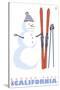 Badger Pass, California, Snowman with Skis-Lantern Press-Stretched Canvas