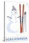 Badger Pass, California, Snowman with Skis-Lantern Press-Stretched Canvas
