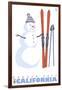 Badger Pass, California, Snowman with Skis-Lantern Press-Framed Art Print