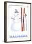 Badger Pass, California, Snowman with Skis-Lantern Press-Framed Art Print