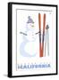 Badger Pass, California, Snowman with Skis-Lantern Press-Framed Art Print