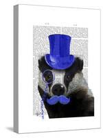 Badger with Blue Top Hat and Moustache-Fab Funky-Stretched Canvas