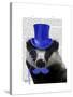 Badger with Blue Top Hat and Moustache-Fab Funky-Stretched Canvas