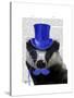 Badger with Blue Top Hat and Moustache-Fab Funky-Stretched Canvas