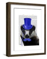 Badger with Blue Top Hat and Moustache-Fab Funky-Framed Art Print