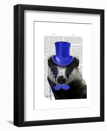 Badger with Blue Top Hat and Moustache-Fab Funky-Framed Art Print