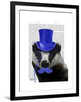 Badger with Blue Top Hat and Moustache-Fab Funky-Framed Art Print