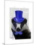 Badger with Blue Top Hat and Moustache-Fab Funky-Mounted Art Print