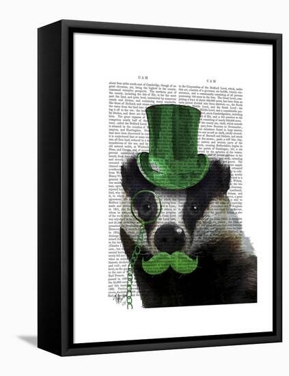 Badger with Green Top Hat and Moustache-Fab Funky-Framed Stretched Canvas